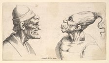 Two deformed heads, 1625-77. Creator: Wenceslaus Hollar.