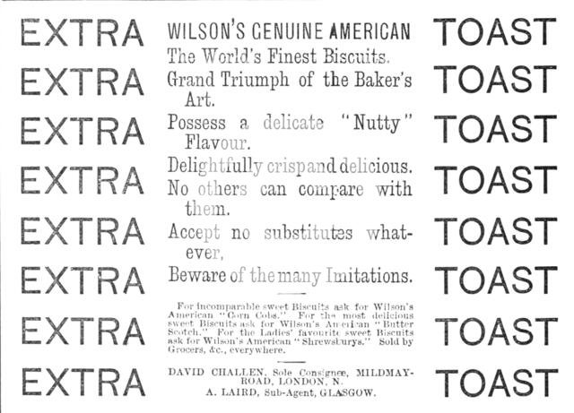 Wilson's Genuine American - Extra Toast, 1883.  Creator: Unknown.