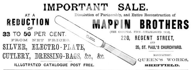 Advertisement for Mappin Brothers sale, 1890. Creator: Unknown.