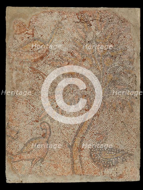 Mosaic Fragment with Three Birds and a Tree, 5th-6th century. Creator: Unknown.
