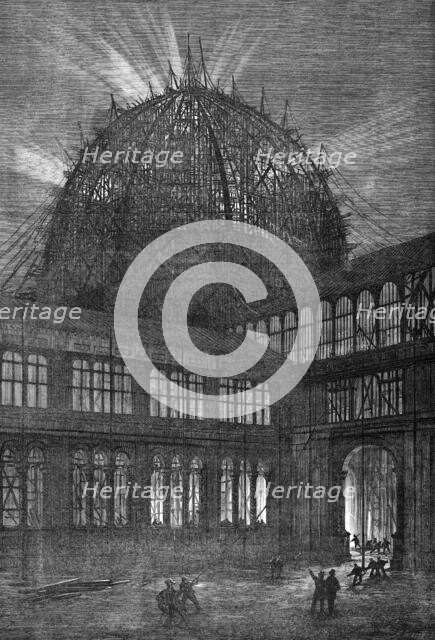 Progress of the International Exhibition Building: Night effect of the Western Dome..., 1862. Creator: M Jackson.