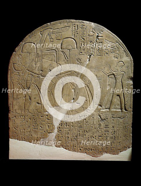 Limestone stela depicting Ramesses II offering incense to Isis, XIXth Dynasty (c1292 BC-c1190 BC). Artist: Unknown.