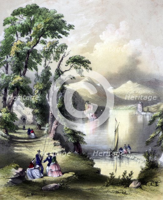 The Lake of Killarney with the ruins of Innisfallen Abbey, Ireland, 19th century.Artist: John Brandard