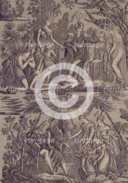 Le Romance du Cortés (The Song of Cortez) (Furnishing Fabric), Nantes, 1815. Creator: Favre-Petitpierre et Cie.