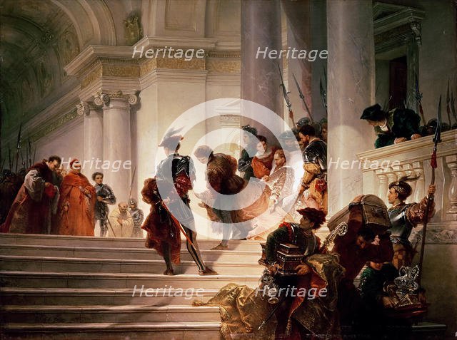 Cesare Borgia leaving the Vatican, 1877. Creator: Gatteri, Giuseppe Lorenzo (1829-1884).