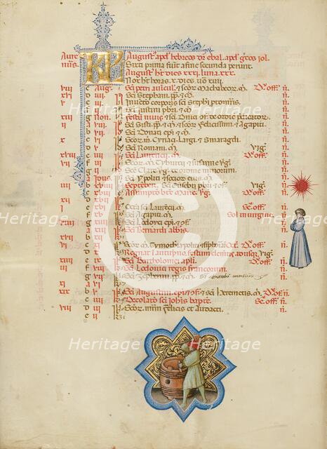 A Man Making a Barrel: Zodiacal Sign of Virgo; Missal, between about 1389 and 1400. Creator: Master of the Brussels Initials.