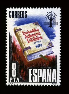 Stamp of 8 pesetas, issued for the proclamation of the Statute of Autonomy of the Basque Country …