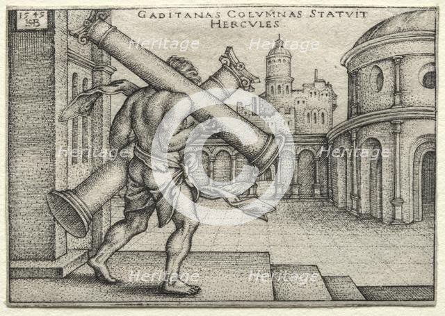 The Labors of Hercules: Hercules and the Columns of Gades, 1545. Creator: Hans Sebald Beham (German, 1500-1550).