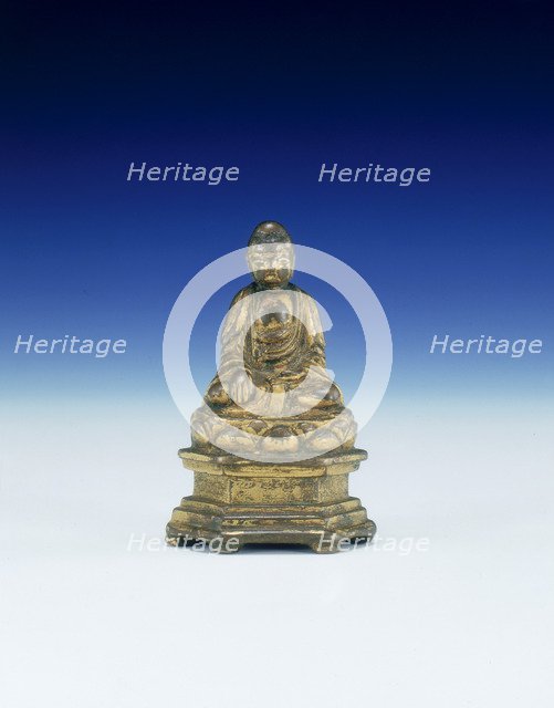 Dated gilt-bronze seated Buddha on a plinth, Hongwu period, early Ming dynasty, China, 1398. Artist: Unknown