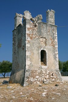 Earthquake ruined bell-tower, Monastery of Agrilion, Kefalonia, Greece