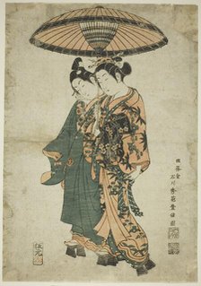 The Actors Sanogawa Ichimatsu I and Segawa Kikunojo I as lovers under an umbrella, c. 1740s. Creator: Ishikawa Toyonobu.