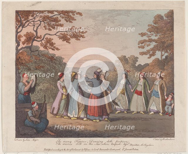 As many Figures, Dancing doth propose, As waves roll on the Sea, when tempest tos..., July 31, 1804. Creator: Thomas Rowlandson.