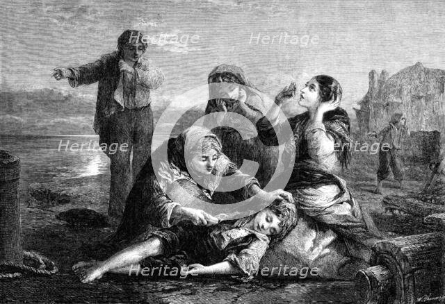 "Saved", by F. W. Topham, in the exhibition of the Society of Painters in Water Colours, 1864. Creator: W Thomas.