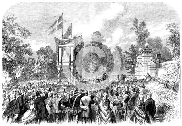 Visit of the Prince and Princess of Wales to Denmark: arrival at the Castle of Bernstorf, 1864. Creator: Mason Jackson.