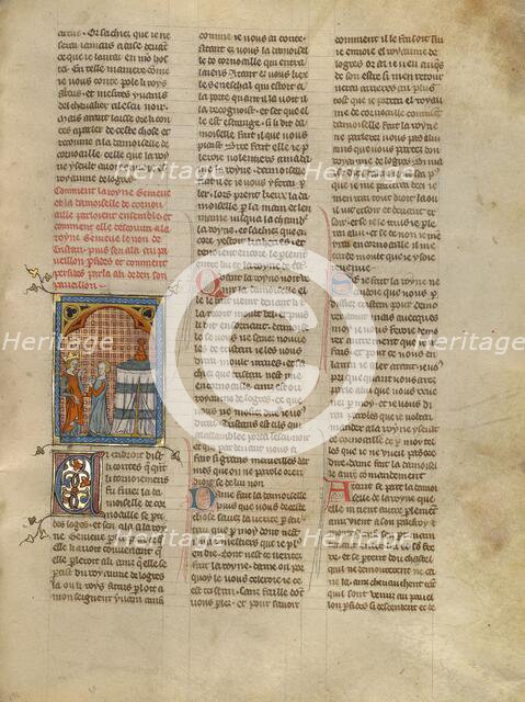 Queen Geneviève Speaking to a Demoiselle from Cornwall, about 1320-1340. Creator: Unknown.