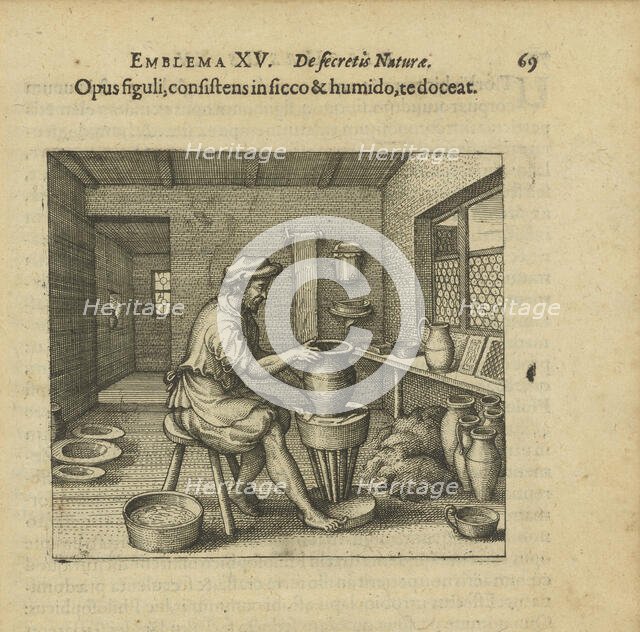 Emblem 15. The potter's work, consisting of dry and wet, shall teach you, 1618. Creator: Merian, Matthäus, the Elder (1593-1650).