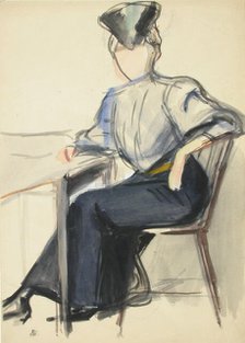 A woman sitting at a table, sketch, c1910s. Creator: Verner Thome.