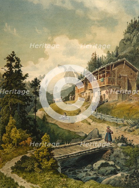 Alpine landscape with a bridge. Artist: Gatt, Ferdinand (1847-1909)