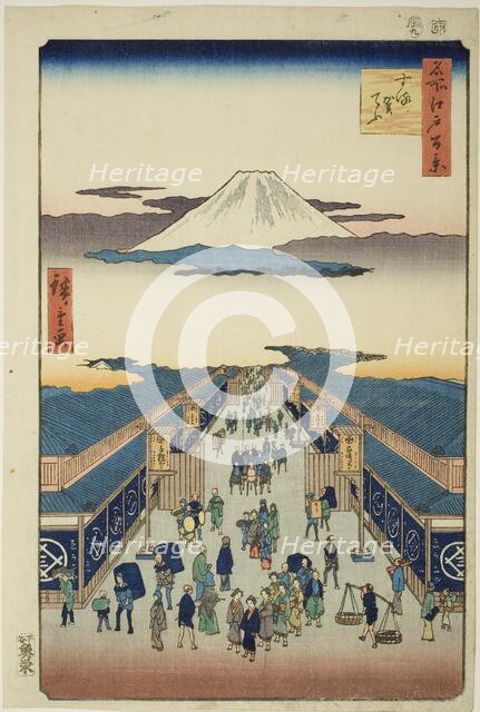 Surugacho, from the series "One Hundred Famous Views of Edo (Meisho Edo hyakkei)", 1856. Creator: Ando Hiroshige.