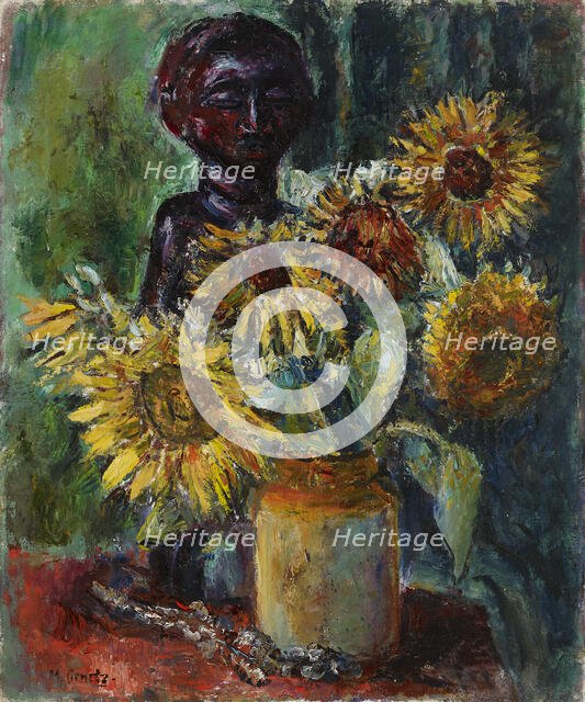 Sun Flowers and a Wooden Sculpture, 1885-1943. Creator: Meri Genetz.