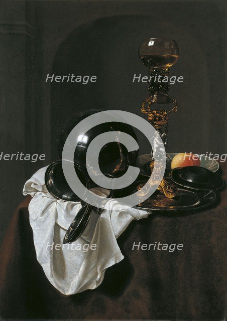 Still Life with glass of wine and pewter jug. Artist: Treck, Jan Jansz. (1605-1652)