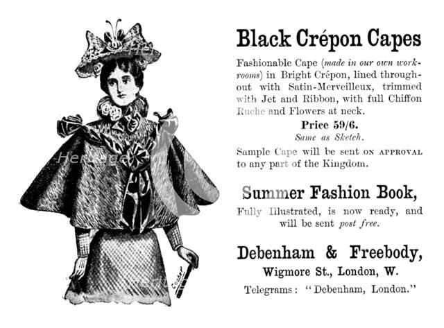Advertisement for Debenham & Freebody, crépon capes, 1895. Creator: Unknown.