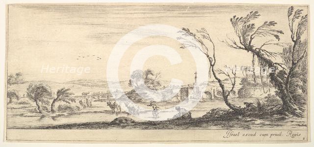 Plate 2: a peasant woman removing her shoes in center, another peasant woman and two c..., ca. 1641. Creator: Stefano della Bella.