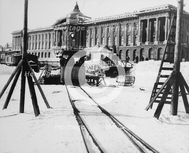 Suburban train station in fornt of the Academy of Arts, St Petersburg, Russia, c1896-c1898. Artist: Unknown
