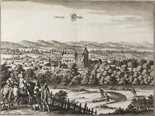 View of the castle of Oron, Switzerland with a hare hunter in the foreground, 1653. Artist: Caspar Merian.