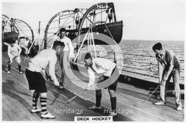 Deck hockey on board the battleship HMS 'Nelson', 1937. Artist: Unknown