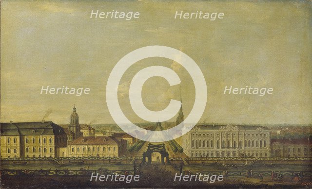 View of the Nevsky Prospekt from the Police Bridge with the Stroganov Palace, Second Half of the 18th cen.. Artist: Anonymous  