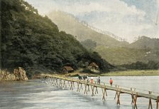 'Passerelle Sur La Riviere D'Arakawa', (Footbridge over the Arakawa River), 1900. Creator: Unknown.