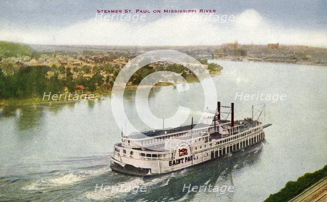 Steamer 'Saint Paul' on the Mississippi River, 1910. Artist: Unknown