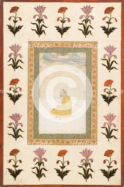 Contemplative Man Seated on a Terrace, Folio from the Small Clive Album, Dated 1674-1675. Creator: Unknown.