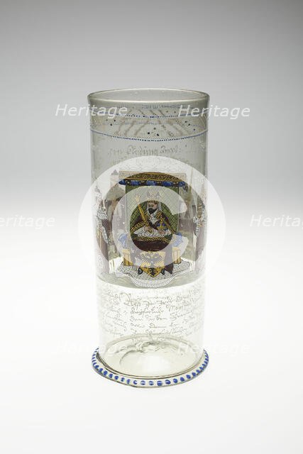 Beaker with the Emperor and Seven Electors (Kurfürsten Humpen), Germany, c. 1600. Creator: Bohemia Glass.