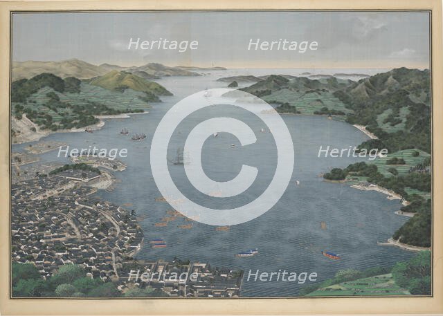 View of the bay of Nagasaki, c.1833. Creator: Kawahara, Keiga (1786-after 1860).