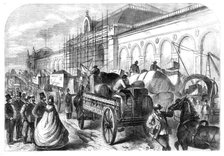 Arrival of goods at the International Exhibition Building: a scene in Cromwell-Road, 1862. Creator: Unknown.