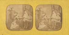 Genre scene: family in parlor, 1855-1865. Creator: Jules Marinier.