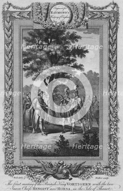 'The first meeting of the British King Vortigern with the two Saxon Chiefs Hengist and Horsa', c1787 Artist: Unknown.