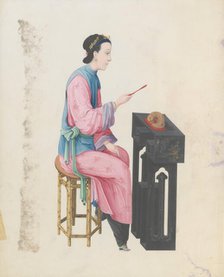 Watercolour of musician playing mu yu, late 18th century. Creator: Unknown.