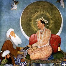 Allegory of Emperor Jahangir (1605 - 1627), son of Akbar, the third Mongol emperor', miniature, J…