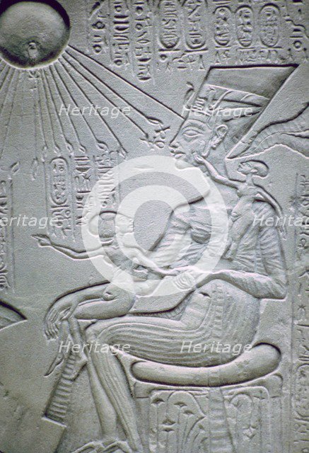 Nefertiti and two of her daughters. Artist: Unknown