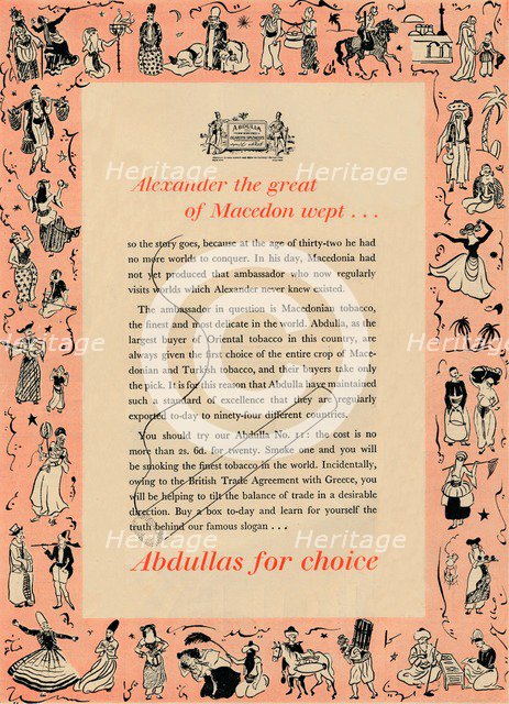 'Alexander the great of Macedon wept Abdullas for choice', 1939. Artist: Unknown.