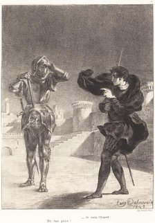 The Ghost on the Terrace (Act I, Scene V), 1843. Creator: Eugene Delacroix.