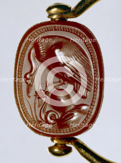 Etruscan gold ring with carnelian scarab as bezel, 5th century BC. Artist: Unknown.