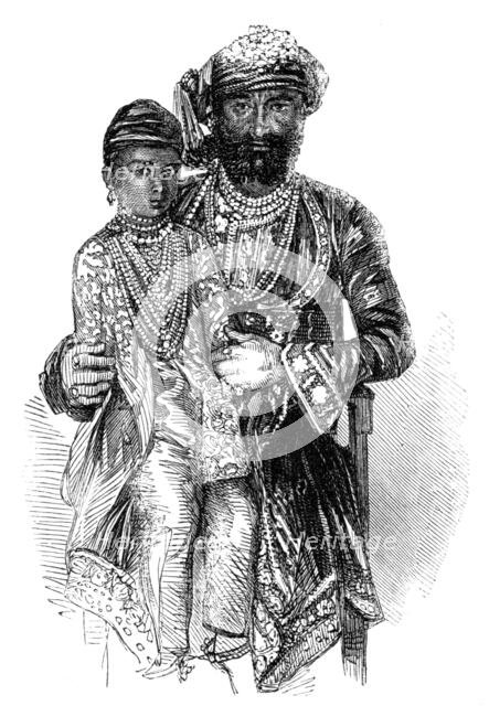 Kundey Ras, the Guicowar of Goojerat, and his Daughter - from a photograph, 1857. Creator: Unknown.