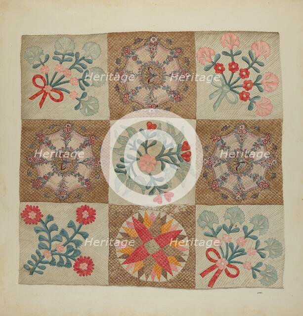 Applique and Patchwork Quilt, c. 1939. Creator: A. Zimet.