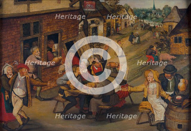 Peasants Making Merry outside a Tavern "The Swan", 1625-1630. Creator: Brueghel, Pieter, the Younger (1564-1638).