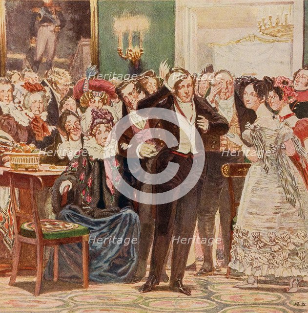 Illustration to the comedy Woe from Wit by Alexander Griboyedov, 1913.