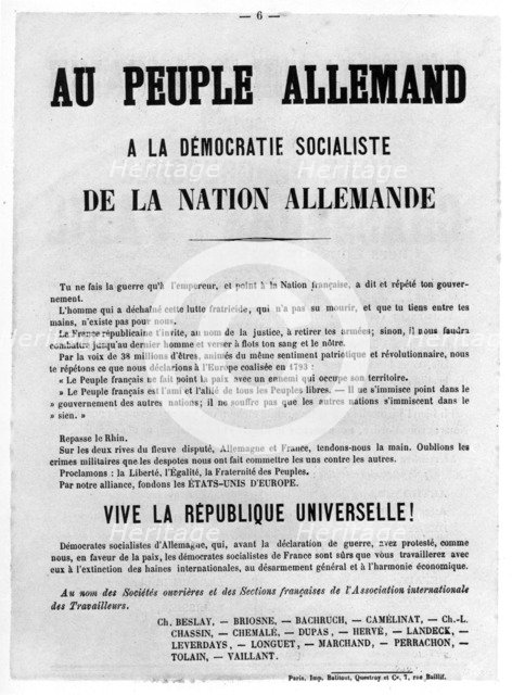 Au Peuple Allemand, from French Political posters of the Paris Commune,  May 1871. Artist: Unknown